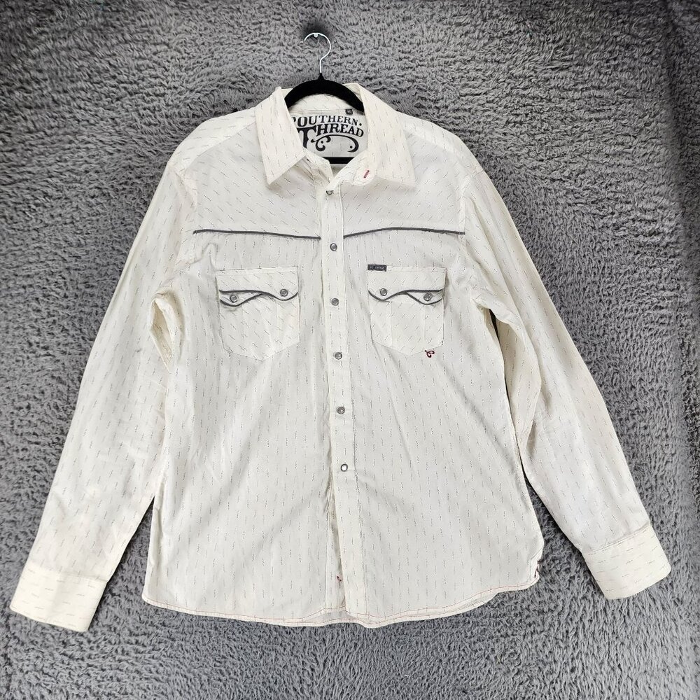 Southern Thread Shirt Mens XXL Cream Long Sleeve Pearl Snap Western